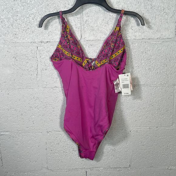 Jessica Simpson Shine Bright Lace Front 1 Piece Swimsuit Tulip Multi Medium - Picture 7 of 12